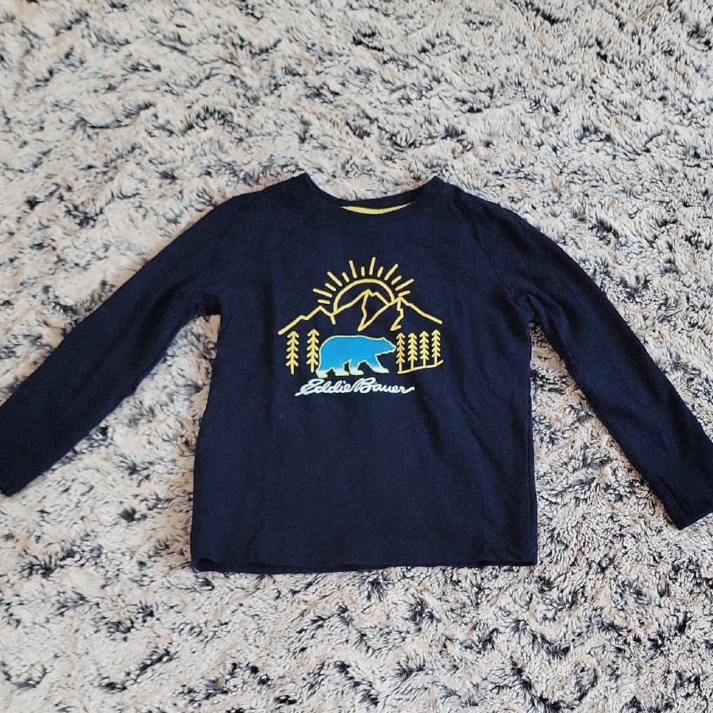 Eddie Bauer Kids Dark Blue Long Sleeve Tee with Bear Graphic